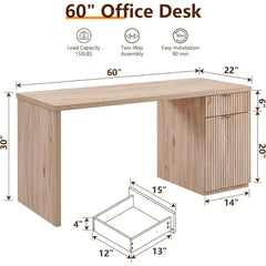 Wood 60" Executive Desk with Storage.