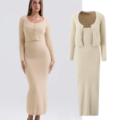 Knitted Cardigan And Strapless Dress Two-piece Set