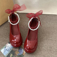 Pearl Chain Platform Block Heel Lolita Shoes