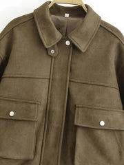 Faux Leather Patch Pocket Bomber Jacket