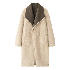 Lapel Button Pocket Decorated Fur Jacket