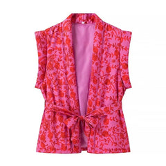 Pink Flower Print Quilted Vest