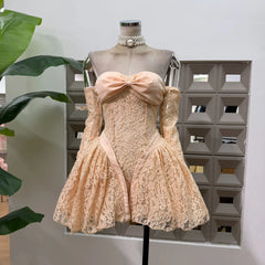 Lace Bow Off shoulder Mini Dress