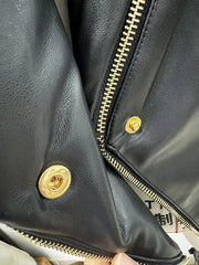 Faux Leather Gold Zipper Double Breasted Blazer