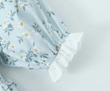 Flower Print Puff Sleeve Elastic Waist Ruffle Hem Mini Dress