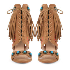 Fringe Jewel Tassel Rivet Stiletto Ankle Boots