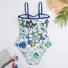 Tie-Strap V-Neck One-Piece Swimsuit with Matching Sarong Set