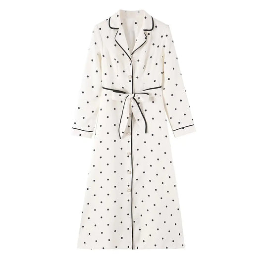 Polka dot notched collar coat front view