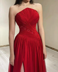 Red Chiffon Draped Tube Gown Dress - Golden Atelier