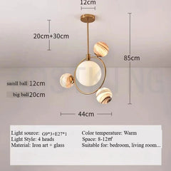Chandelier with dimensions and specifications on a plain background