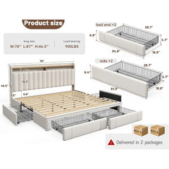 King Size Bed Frame with 4 Storage Drawers