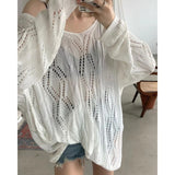 Knitted Sweater Hollow Out Crochet Top Long Sleeve Sunscreen