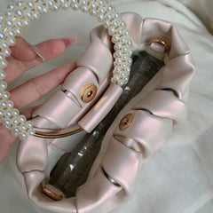 Gathered Clutch Bag with Pearl Handle