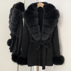 Fur Trim Belted Knit Jacket
