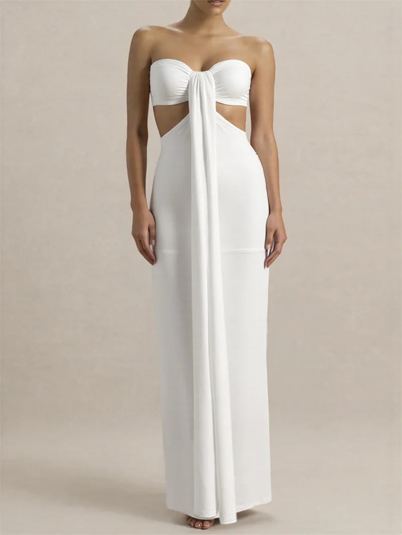 White strapless gown with cut-out design 