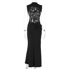 High Neck Draped Ruched Maxi Dress