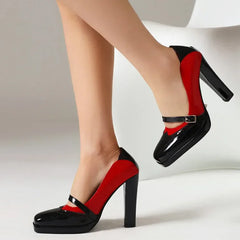 Square head Shallow mouth Thick heel Shoes