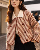 O-neck Plaid Short Jackets Wool Blends Coat Outerwear