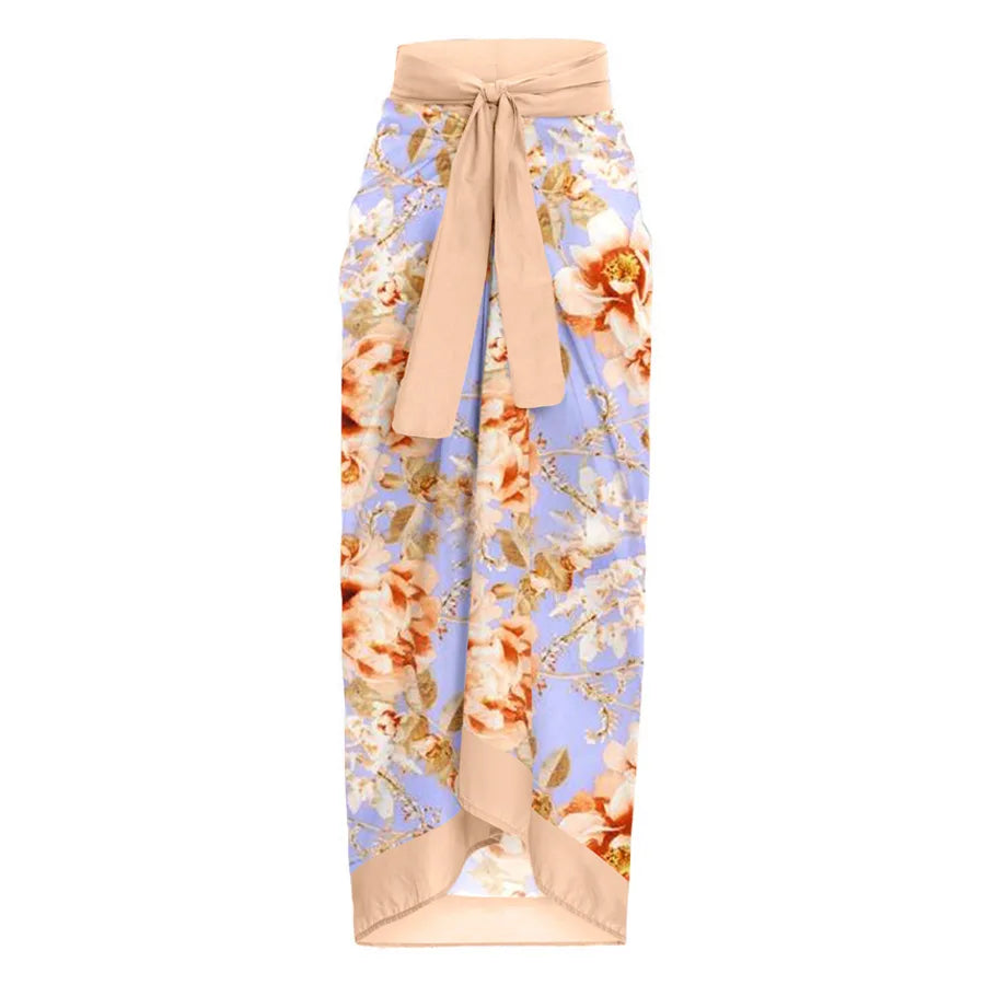 Floral print wrap skirt with a wide waistband