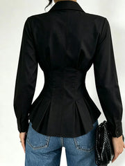 Ruched Waist Pleated Peplum Shirt