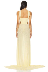 Ruched halter neck high slit maxi dress back view