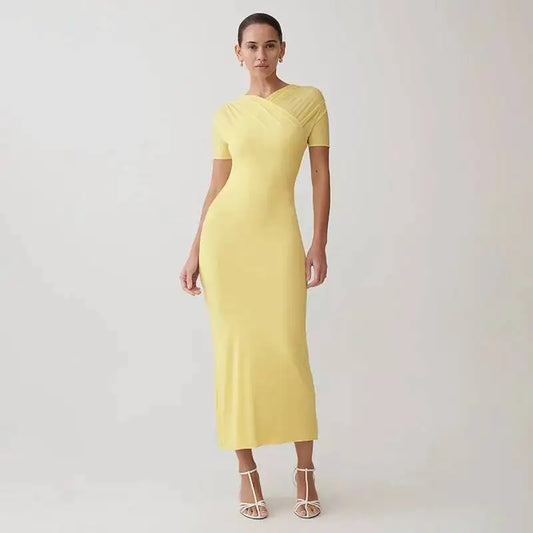 Yellow cross neck maxi dress