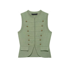 Button Detail Knit Military Vest Crop Top