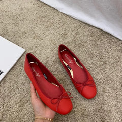 Red Ballet Flats with Bow Detail