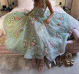 Halter Ball gown Flowers Fold Soutache Chiffon Prom Dress