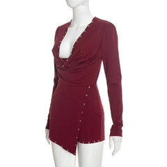 Cowl Neck Rivet Detail Romper