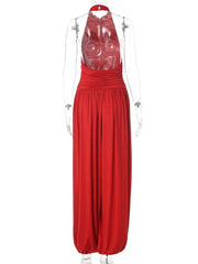 Ruched Halter Top and Palazzo Pants Set