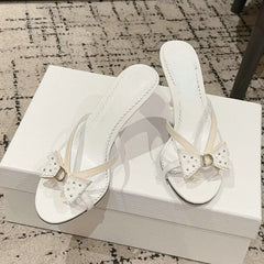 Bow Accent Heeled Slide Sandals