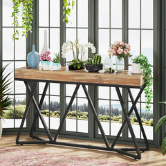 55" Wood Console Table | Entryway Sofa Table with Metal Base