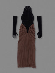 Ruched Draped Turtleneck Maxi Dress