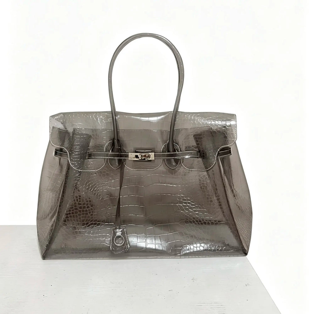 Gray crocodile embossed jelly bag