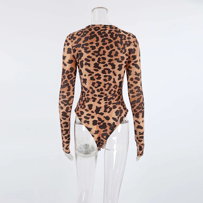 Leopard print long-sleeve top on a mannequin against a white background