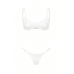 Solid Sequin Bikini and Skirt Swimwear Set