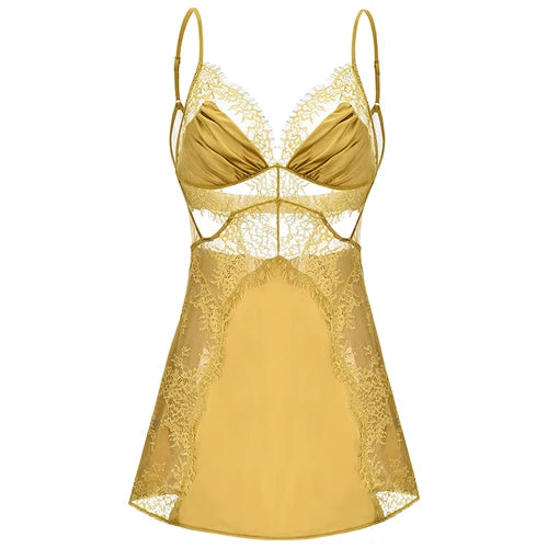 Yellow lace nightgown on a white background