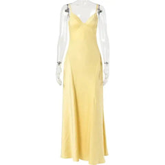 Satin Spaghetti Strap V-Neck Maxi Dress