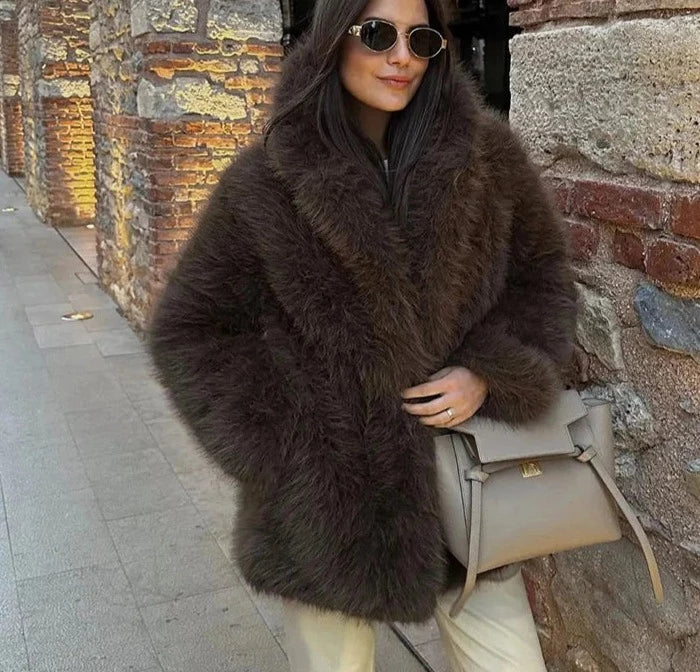 Fluffy Furry Faux Fur Women's Jacket Shaggy Thick Overcoat