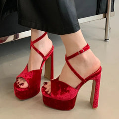 Platform Square Toe High Heels Buckle Strap Shoes