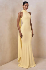 Halter Neck Cape Drape Mermaid Maxi Dress