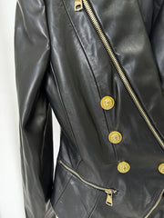 Faux Leather Gold Zipper Double Breasted Blazer