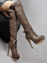 Quilted Over The Knee High Heel Boots
