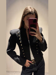Military Cord Braid Trim Cropped Blazer
