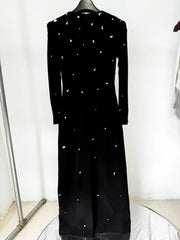 Rhinestone Embellished Long Sleeve Maxi Dress
