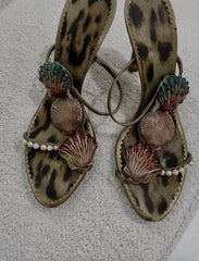 Seashell Embellished Stiletto Heel Sandals