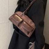PU Leather Double Pockets Design Underarm Bag