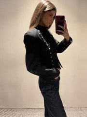 Military Cord Braid Trim Cropped Blazer