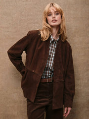 Seamed waist suede jacket detail